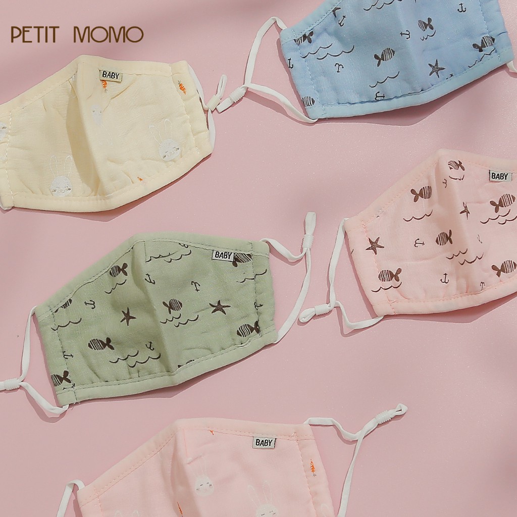 Khẩu Trang Cho Bé Vải Xô 5 Lớp, Viền Mềm Cao Cấp PETIT MOMO KIDS Có Nút Chỉnh Quai Đeo Tiện Lợi