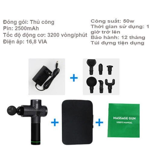 Súng massage cầm tay 6 đầu 30 cấp độ rung trị đau nhức toàn thân hiệu quả, máy massage cổ vai gáy chuyên sâu
