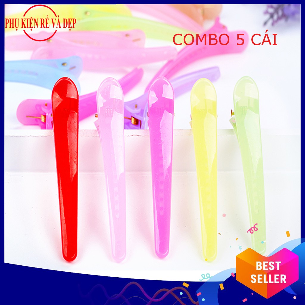 Combo 5 kẹp tóc miệng nhọn màu thạch giản đơn - Dụng cụ làm tóc