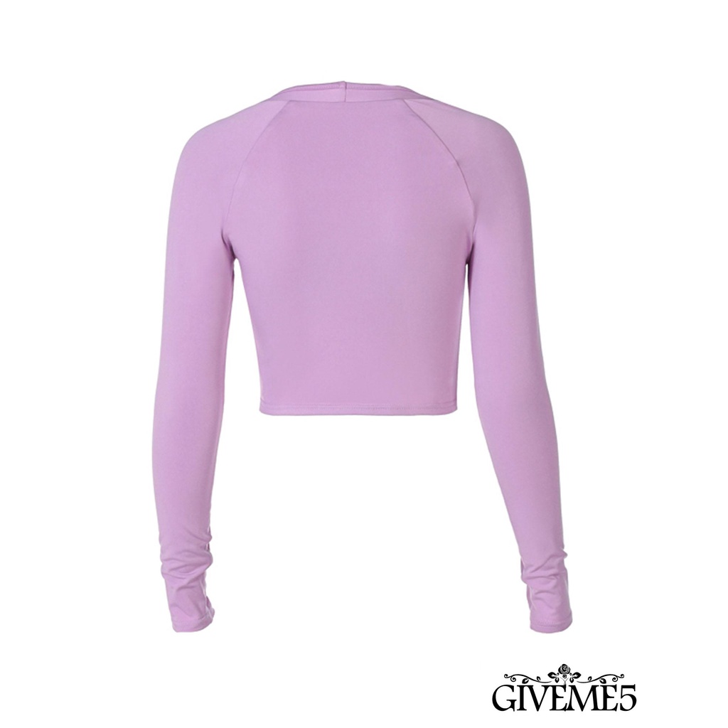 Áo Thun Crop Top GIVEME Tay Dài Cổ Chữ V Màu Trơn Thời Trang Hè Thu Cho Nữ