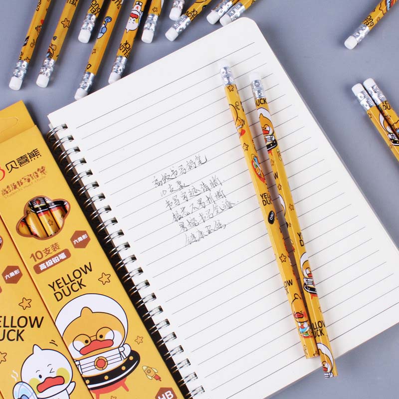 Hộp 10 Bút Chì HB Kèm Gôm Tẩy Cho Học Sinh