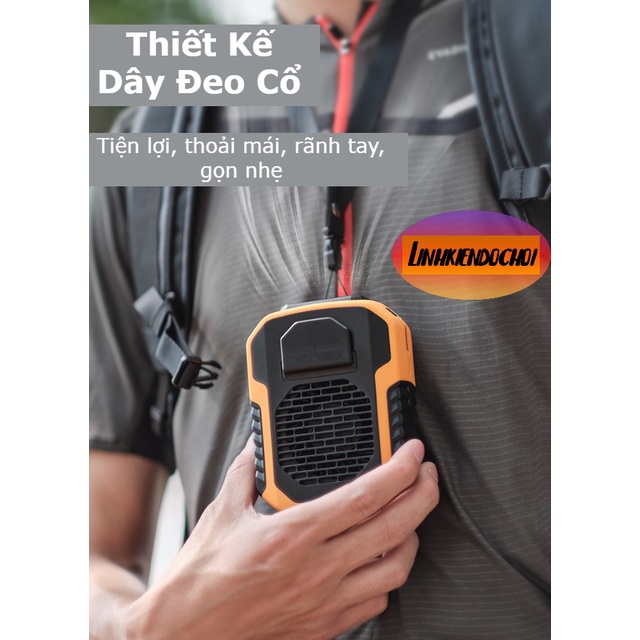 Quạt mini đeo cổ tích điện , Mini Cầm Tay Đeo thắt lưng DQ215 pin 6000Mah có cổng sạc ĐT