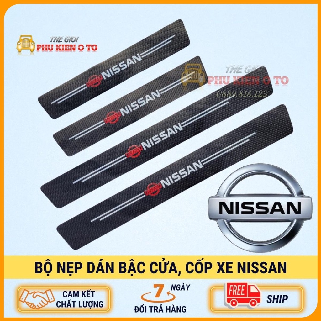NISSAN - Bộ Miếng Dán Chống Trầy Xước Có Logo Hãng NISSAN Bảo Vệ Bậc Cửa Và Dán Cốp Xe Hơi, Xe Ô Tô