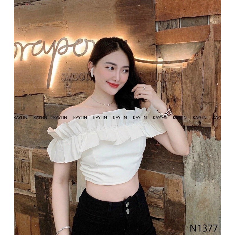 Áo Croptop Voan Trễ Vai Bèo Dập Ly 108