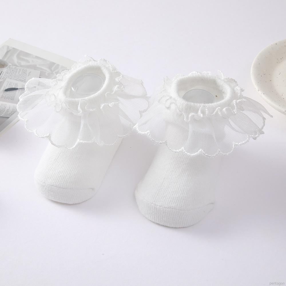 Tất cotton phối ren thoáng khí chống trượt cho bé gái
