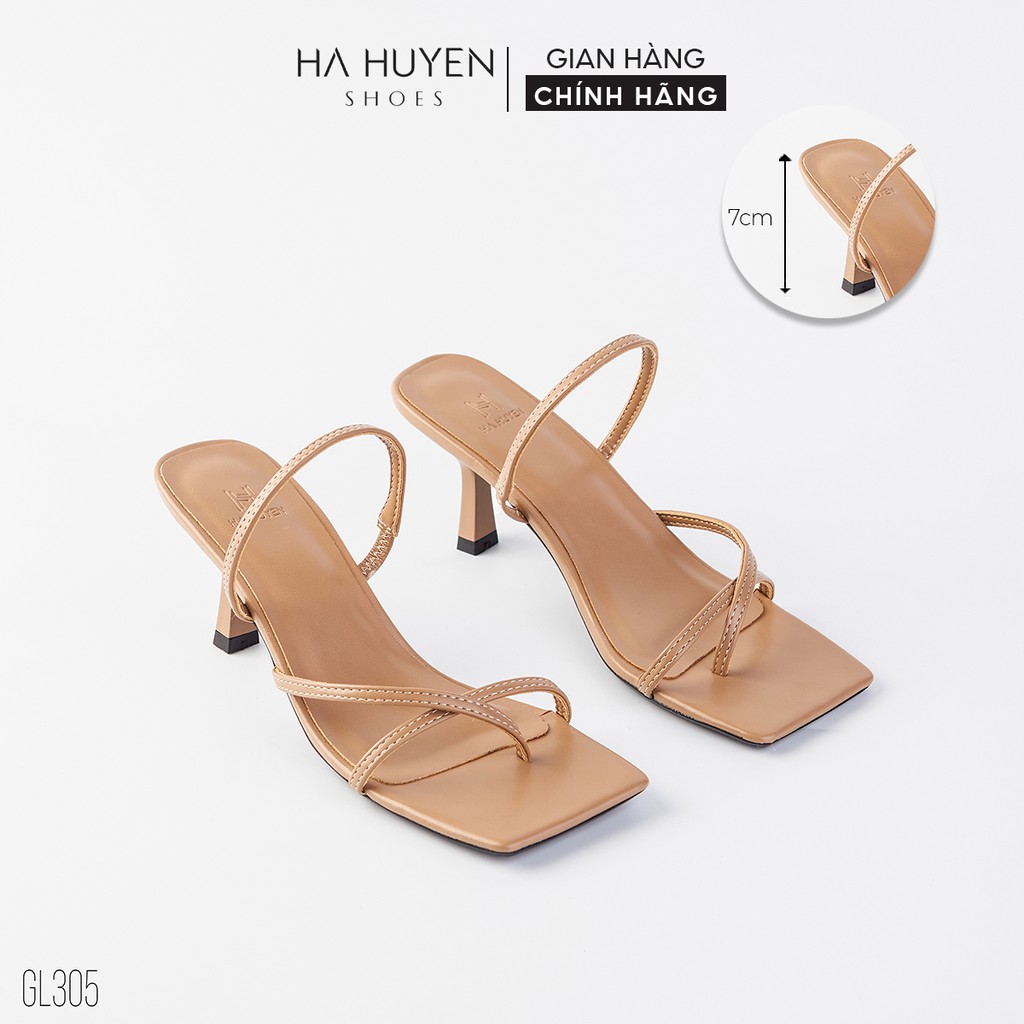 Guốc xỏ ngón nữ Hà Huyền Shoes mũi vuông quai chun gót nhọn 7 phân - GL305