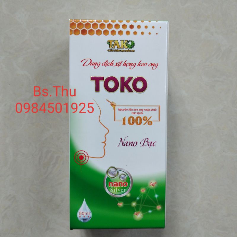 Dung dịch xịt họng keo ong TOKO Tako nguyên liệu keo ong nhập khẩu Hàn Quốc, Nano bạc chai lớn 50ml