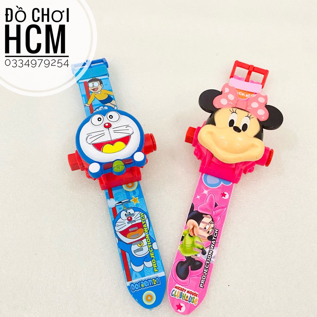 [NHIỀU MẪU] Đồ chơi trẻ em đồng hồ đeo tay chiếu hình ảnh lên tường 3D Spider man, Hello Kitty, Doremon, Iron man BH289