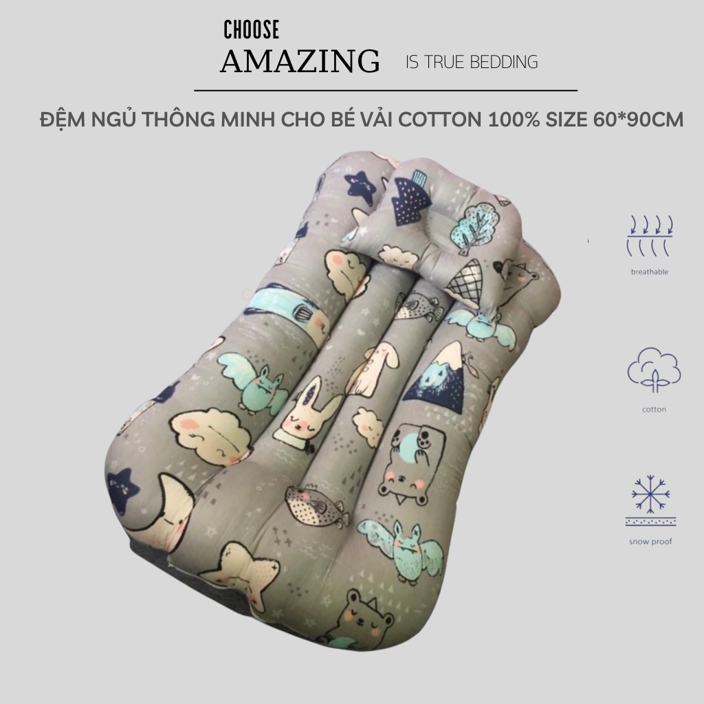 Đệm ngủ thông minh cho bé vải cotton lụa 100% phù hợp mọi hoàn cảnh mẫu mới nhất