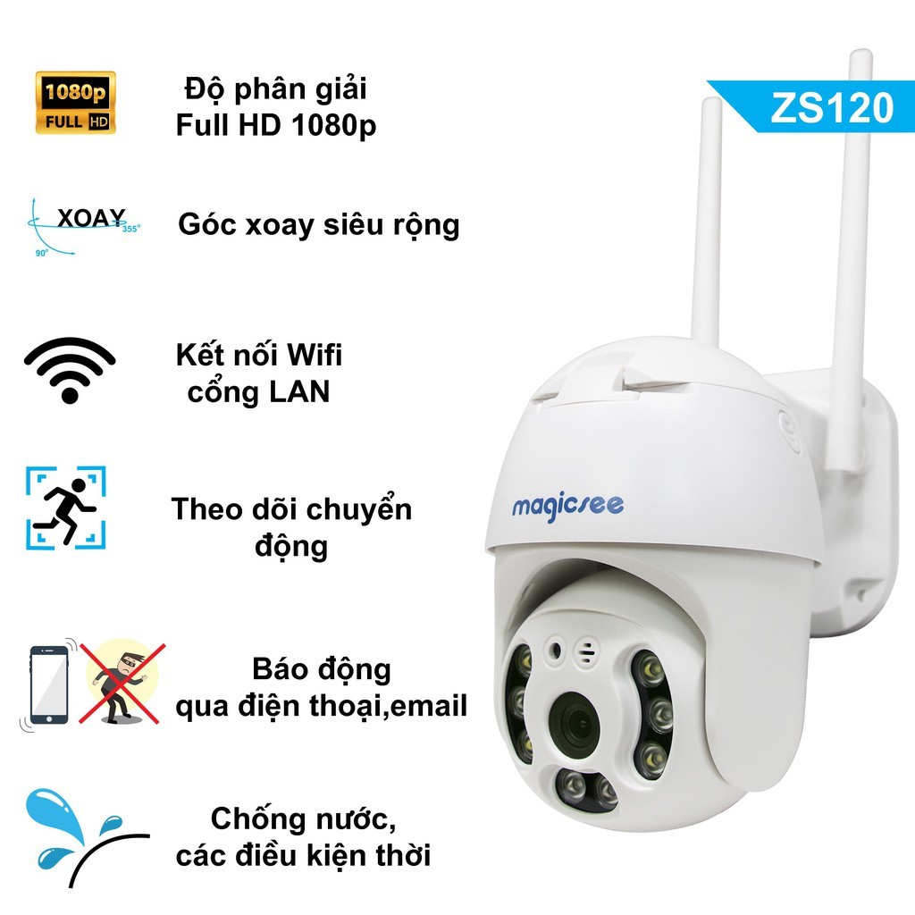 Camera giám sát ngoài trời xoay 360 độ Magicsee ZS120 bất chấp mọi thời tiết