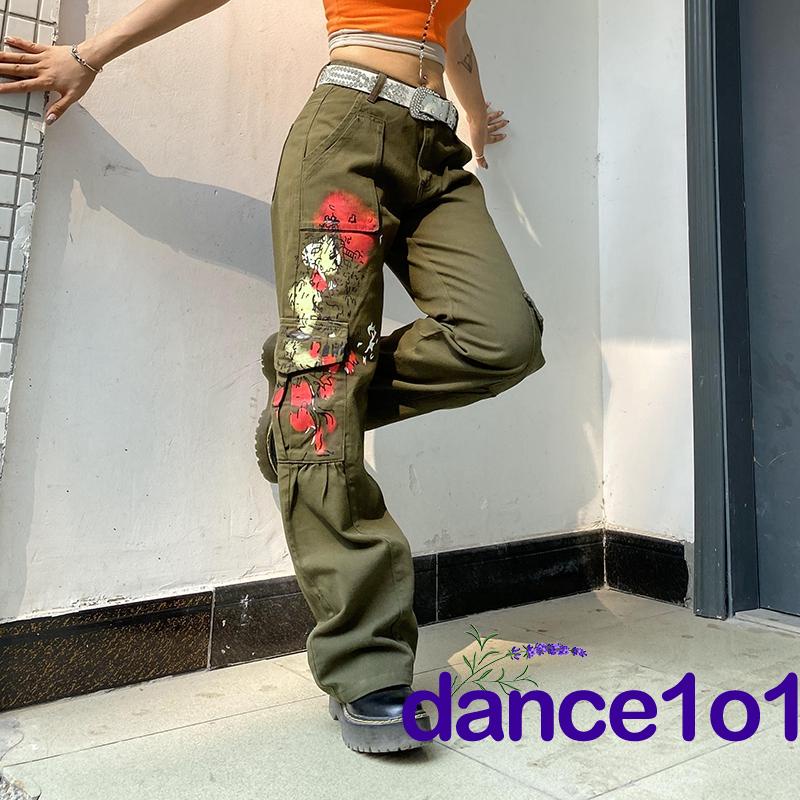 Quần dài lưng cao vừa phải có túi in họa tiết thời trang cho nữ