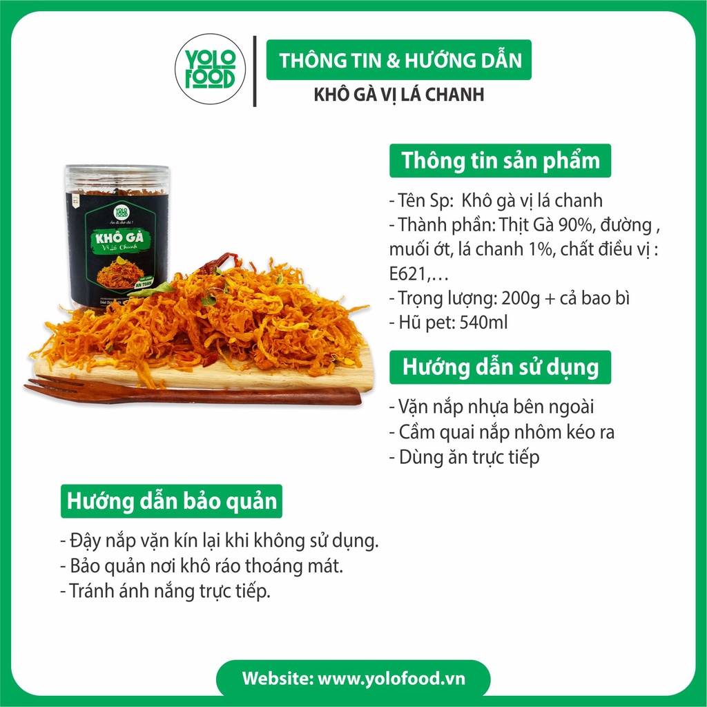 Khô gà lá chanh 200g YOLO FOOD đồ ăn vặt ngon, chất lượng, khô gà lá chanh xé cay loại 1 vị truyền thống đóng hộp ATVSTP