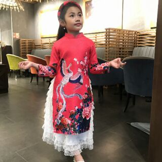 Sét áo dài gấm, váy ren tầng siêu xinh