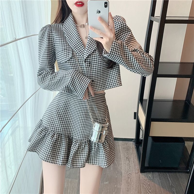Set áo Blazer tay dài + chân váy lưng cao thời trang mùa thu cho nữ