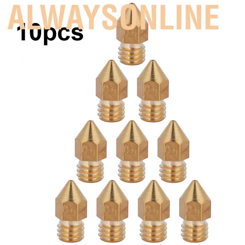 Alwaysonline 2019 Wholesale 10Pcs MK8 Extruder Nozzle for 3D Printer Parts 1.75mm/0.6mm High Quality Brass Nozz