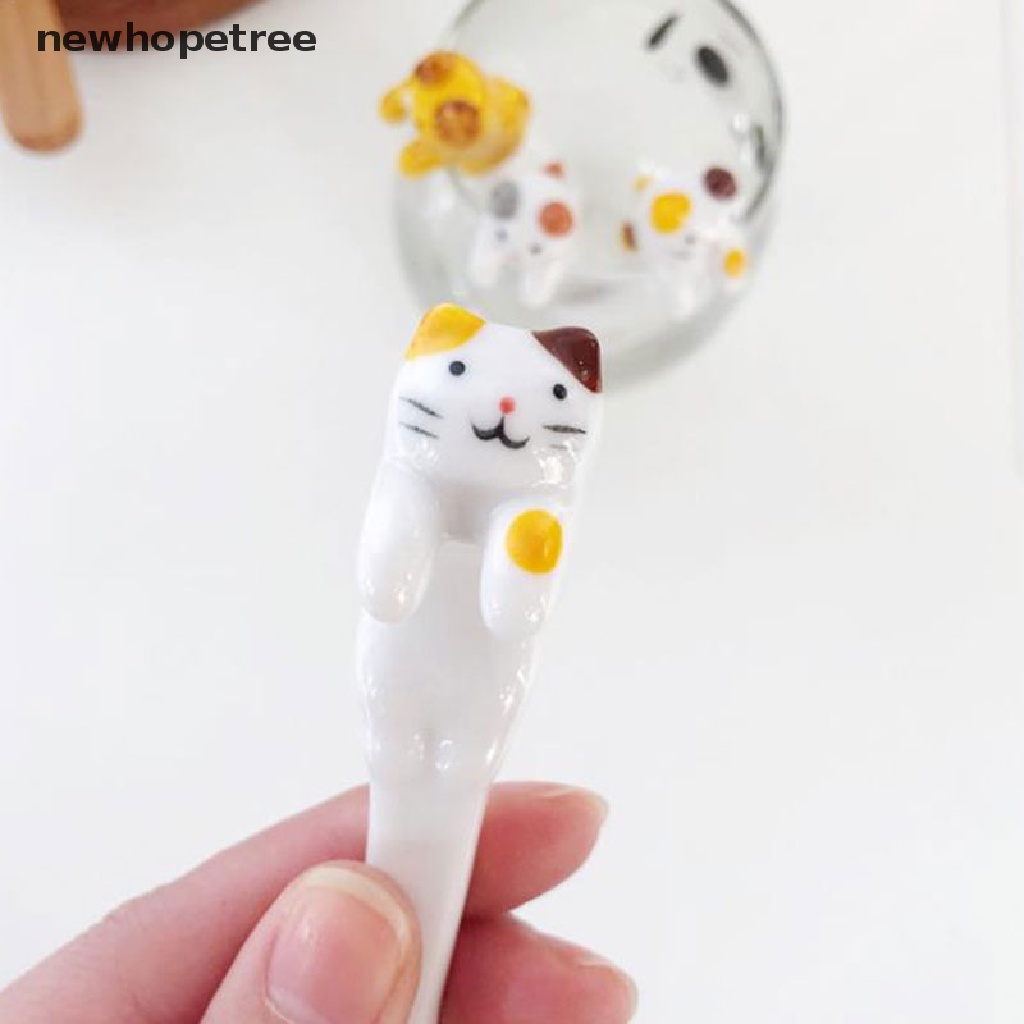 newhopetree 1x Ceramic Cartoon Cute Cat Animal Spoons Hanging Coffee Cutlery Dessert Tool OIK