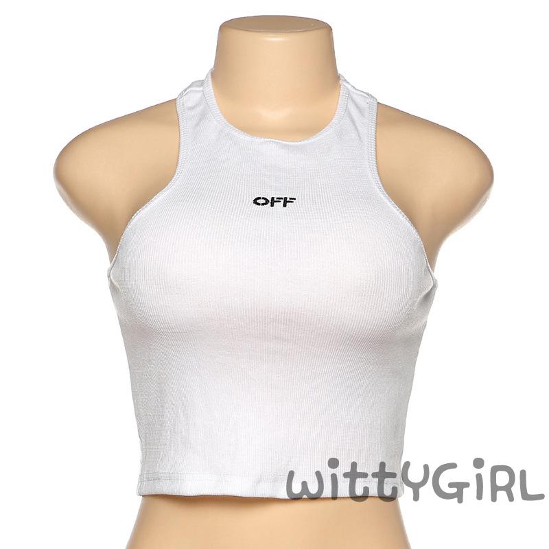 Áo Croptop Sát Nách Cổ Tròn In Chữ Thời Trang Cho Nữ