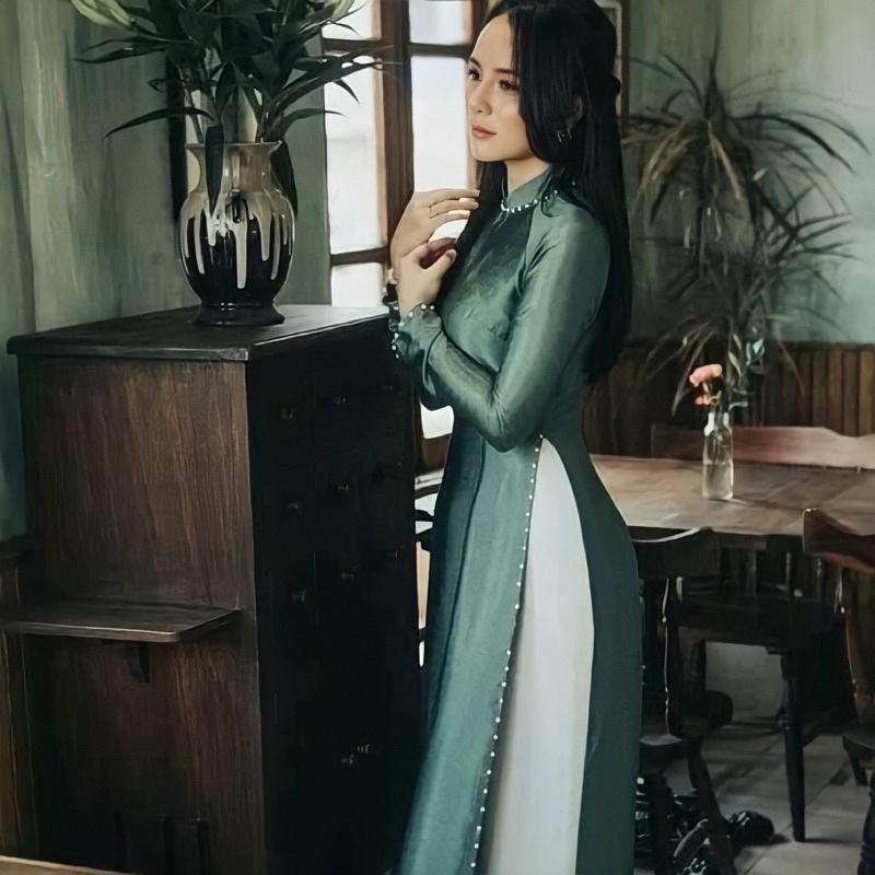 Áo dài truyền thống lụa vân gỗ-kèm ảnh thật