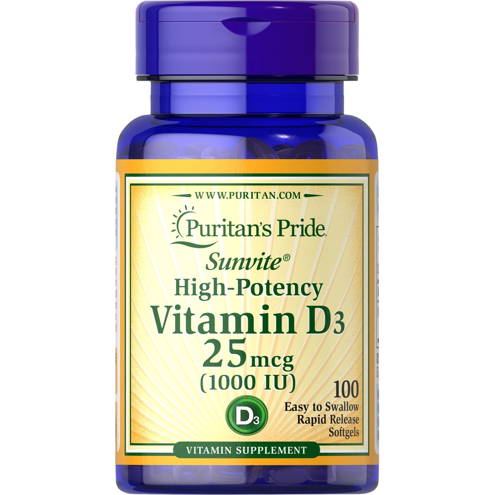 Viên uống tăng cường miễn dịch, ngừa viêm phổi viêm khớp, tăng hấp thu canxi Puritan's Pride Vitamin D3 1000 IU 100v