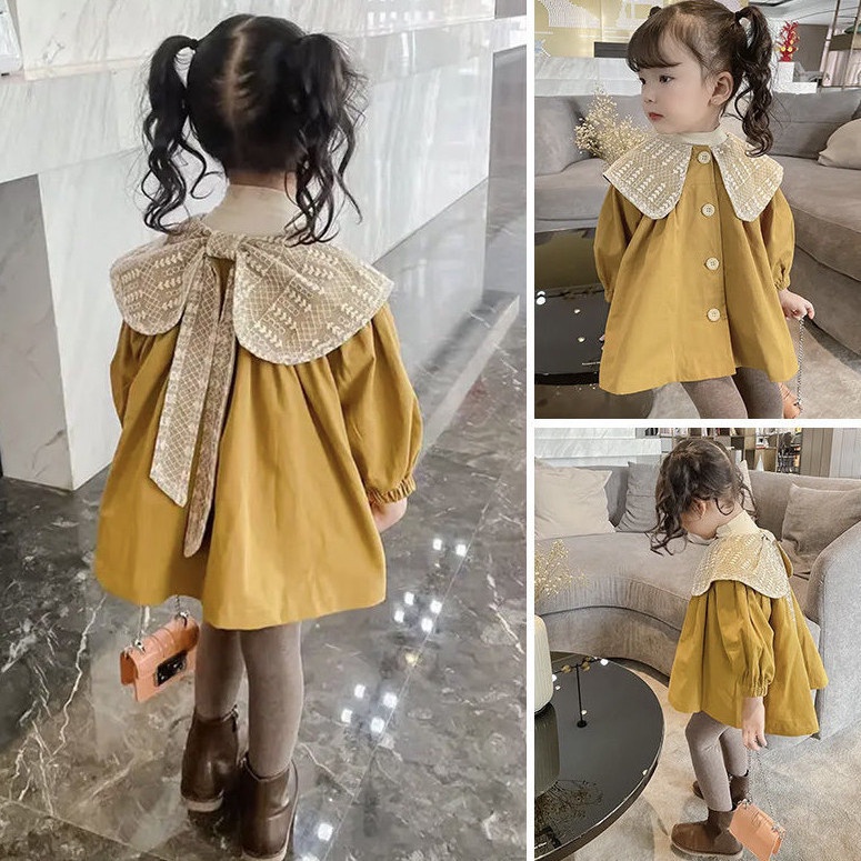 ❤Áo Khoác Gió Cổ Búp Bê Đính Nơ Thời Trang Xuân Thu 2022 Cho Bé Gái