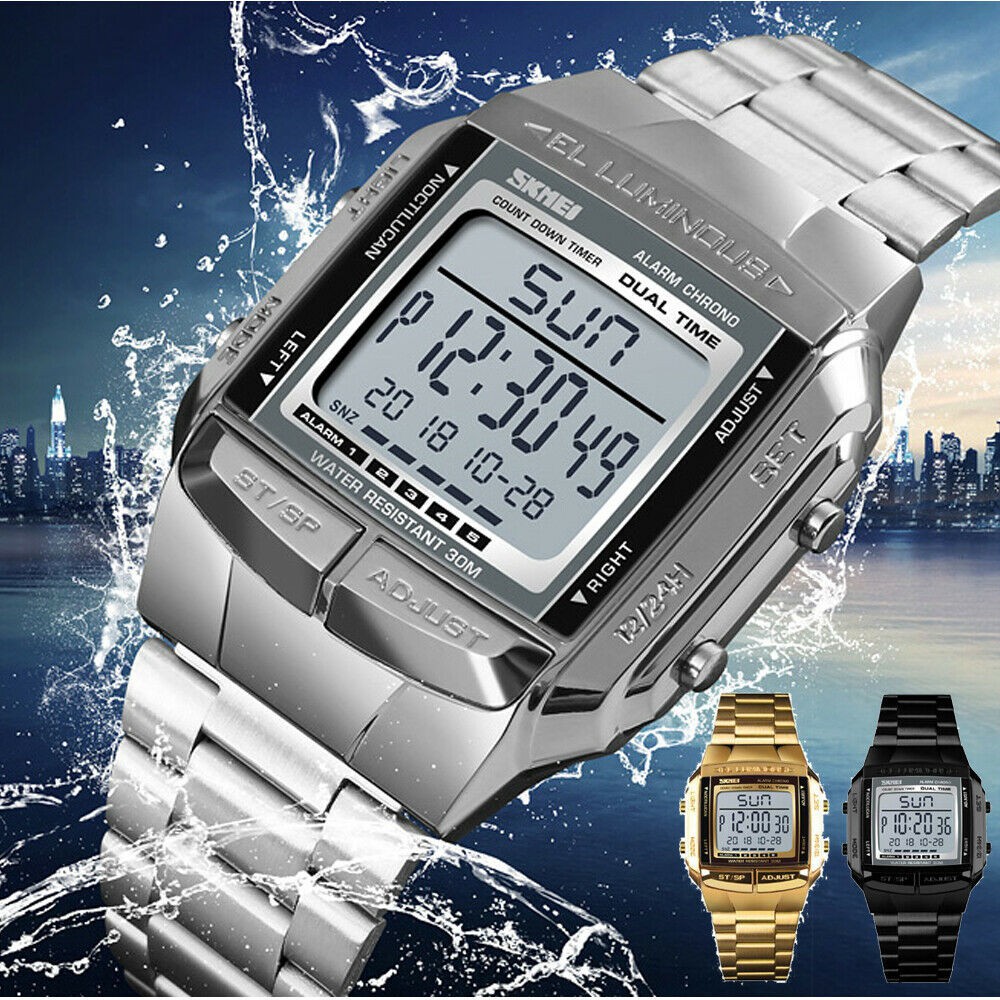 SKMEI Watch Fashion Sport Mens Watches 5 Alarm Waterproof Digital LED Wristwatch