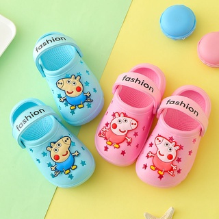 W[Siêu chống trượt] Dép đi trong nhà Piggy Peppa trẻ em mùa hè nam và nữ phim hoạt hình giày lỗ mềm đáy biển