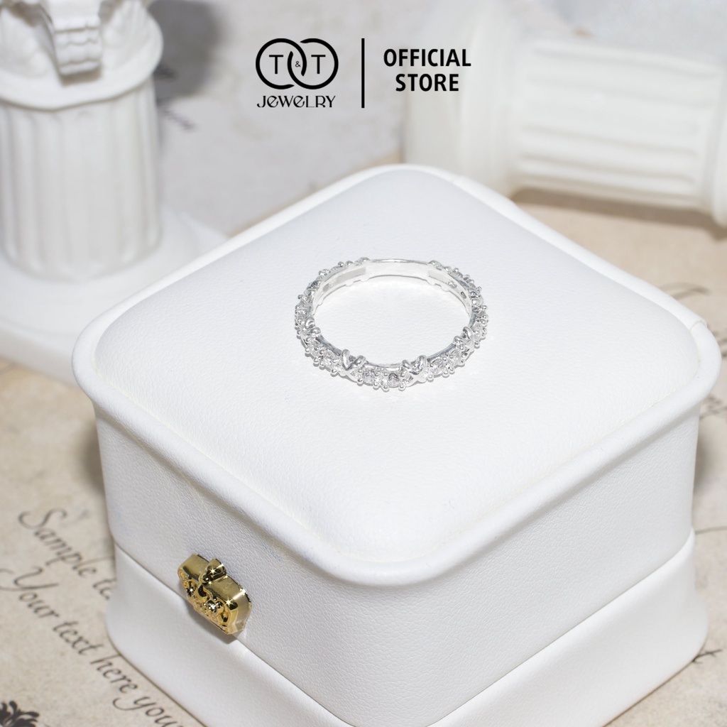 Nhẫn Bạc Nữ X Một Hàng Đá s925 T&amp;T Jewelry cao cấp NN029