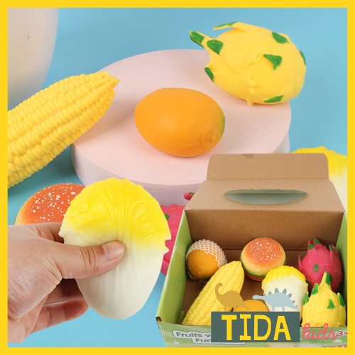Hoa Quả Bóp Mềm ⚡ HOT TREND ⚡ Squishy Mochi Chuối, Đào, Ngô, Hamburger, Bánh Bao, Bắp, Đồ Chơi Xả Stress, TiDa Kids Shop