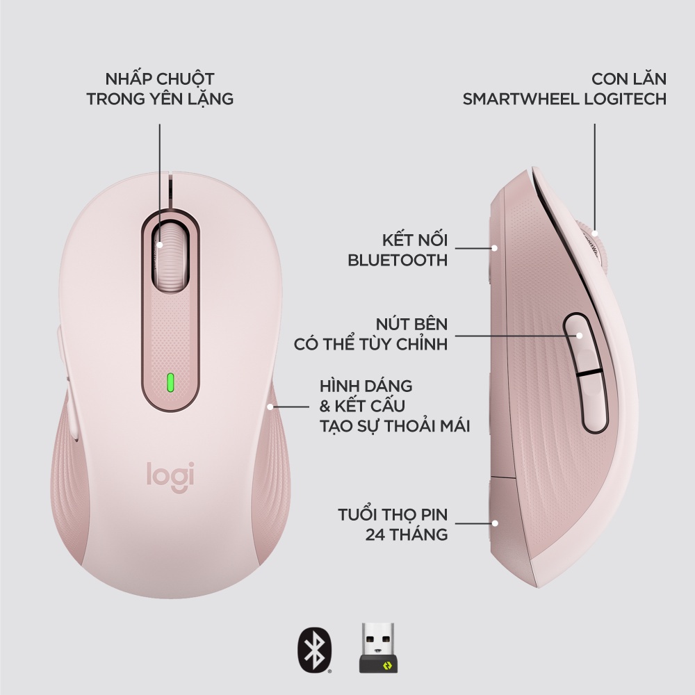 Chuột không dây Logitech Signature M650 (USB/Bluetooth/Pin AA) - HÀNG CHÍNH HÃNG