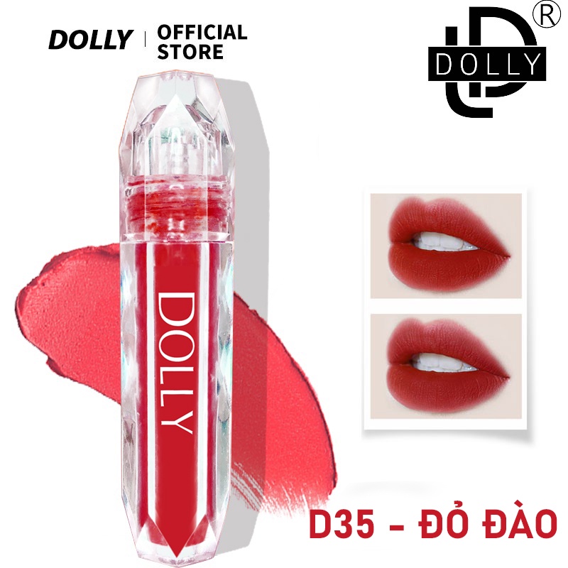 Son dolly diamond D35 - ĐỎ ĐÀO, son kem lì không trôi giá rẻ tặng 1 dưỡng môi khi mua 3 cây