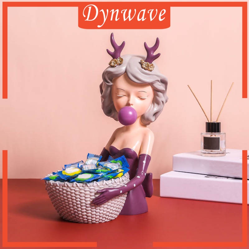 Mô Hình Cô Gái Thổi Bong Bóng Để Bàn Trang Trí Màu Xám A [Dynwave] Bằng Nhựa Resin Sắp Xếp Bánh Kem Trái Cây