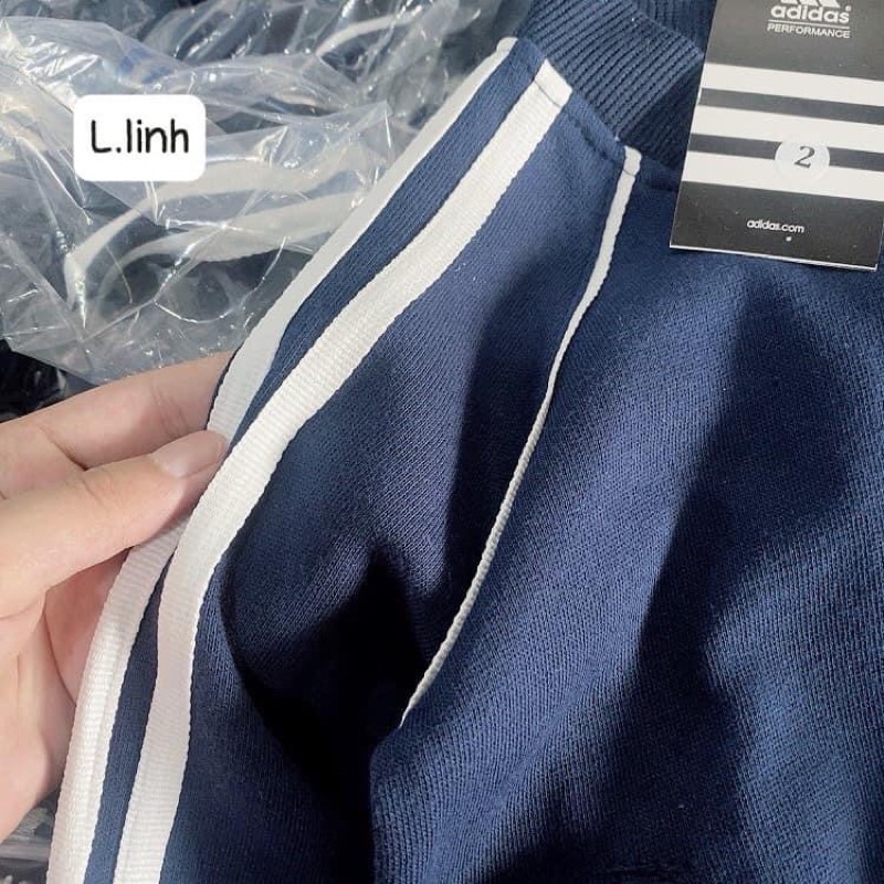 Bộ thể thao adidas xuất dư chất umi xanh than kéo khoá trẻ em ba sọc