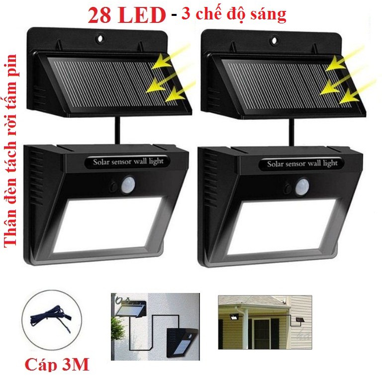 Đèn cảm biến hồng ngoại năng lượng mặt trời 3 chế độ 28 LED - LOẠI TỐT NHẤT PIN 2400mah sáng 8h