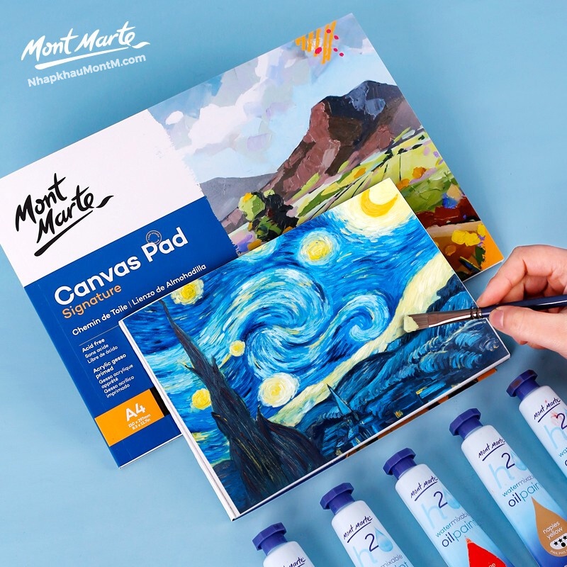 Tập sổ toan Canvas Vẽ Màu Acrylic, Sơn Dầu, Signature Canvas Pad 10 Sheet Mont Marte A3/ A4/ A5 - 10 Tờ Toan, 280gsm