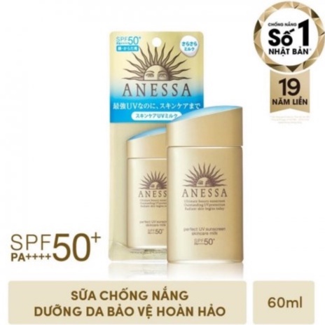 Sữa Chống Nắng Bảo Vệ Hoàn Hảo Anessa Perfect UV Sunscreen Skincare Milk SPF50+ PA++++ 60ml