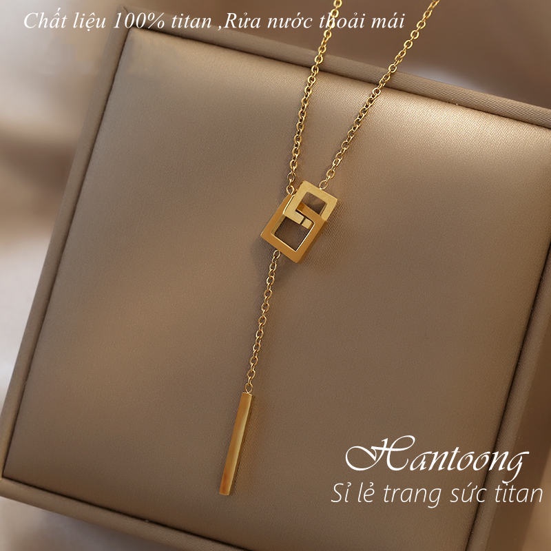 Vòng cổ titan nữ dây chuyền titan không gỉ thiết kế mặt vuông đơn giản phong cách thời trang ins hàn quốc