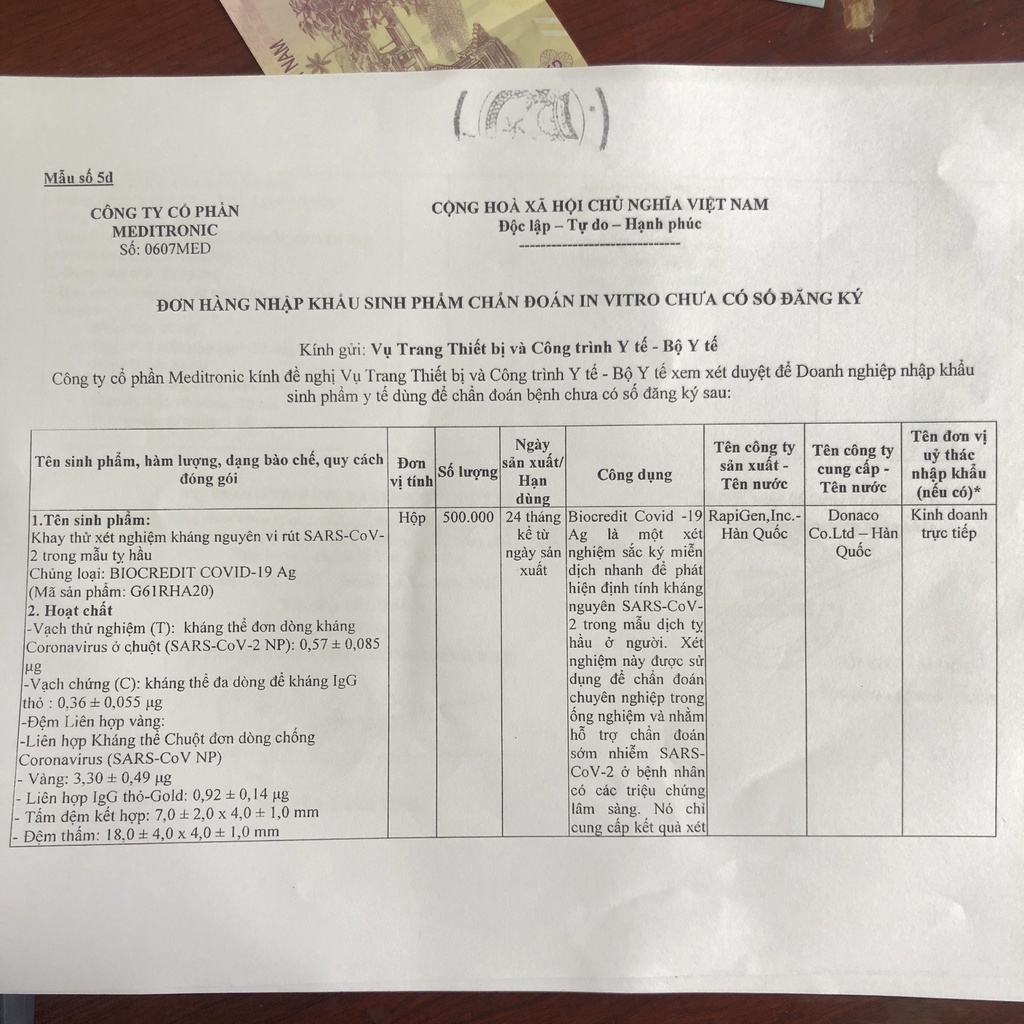 Kit test nhanh Covid-19 BioCredit Ag Hàn Quốc chính hãng