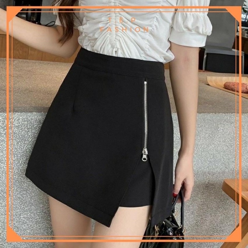 Quần Váy Cạp Cao_Quần Short Giả Váy Khóa Cạnh Tep Fashion - QV001