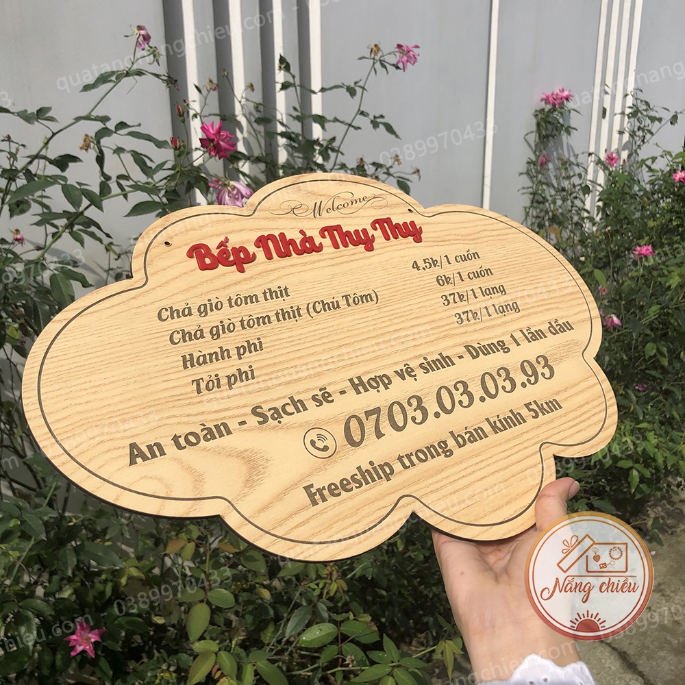 Bảng gỗ menu quán, treo shop bán hàng online, treo cửa hàng, chất liệu gỗ tự nhiên và an toàn