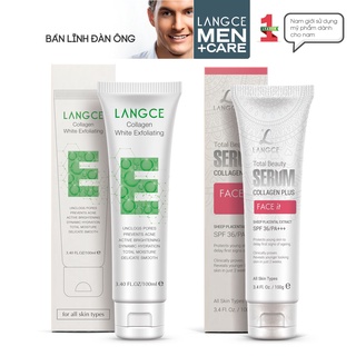 Bộ Tẩy Tế Bào Chết Collagen Cấp Ẩm Ngừa Mụn 100ml và Serum Đẹp Da Mặt - Nhau Thai Cừu 100ml BS LANGCE dành cho Nam