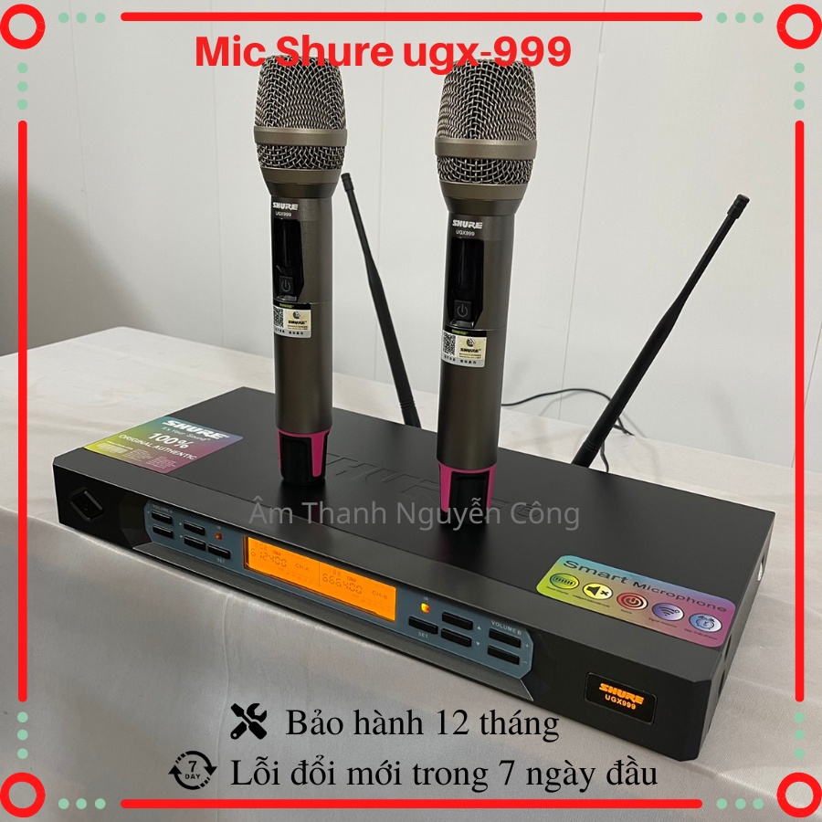 Mic,Micro Không Dây Shure UGX999 karaoke,Tự Động Dò Sóng Sạch,Tự ngắt, Chống Rú- rít, Độ Nhạy Cao, bh 12 tháng
