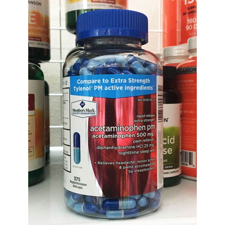 Hạ sốt giảm đau Member’s Mark Acetaminophen PM 500mg 375 Gelcaps