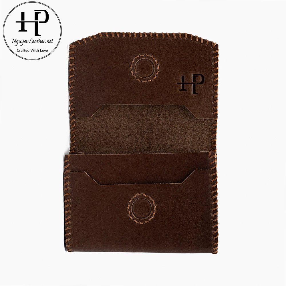 Ví Đựng thẻ - Card Holder Hand Made Da Bò Mộc Phong Cách Cổ Điển Sang TRọng Màu Nâu Đen Nguyen Leather