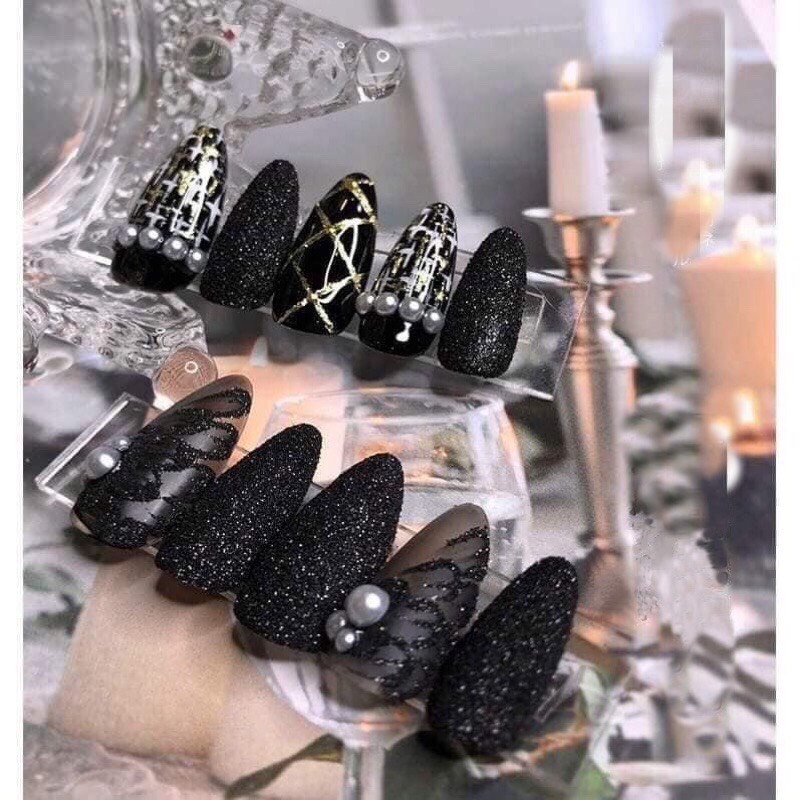 Nhũ rắc móng đen trắng  set 6 hũ, kim tuyến rắc phụ kiện trang trí móng tay