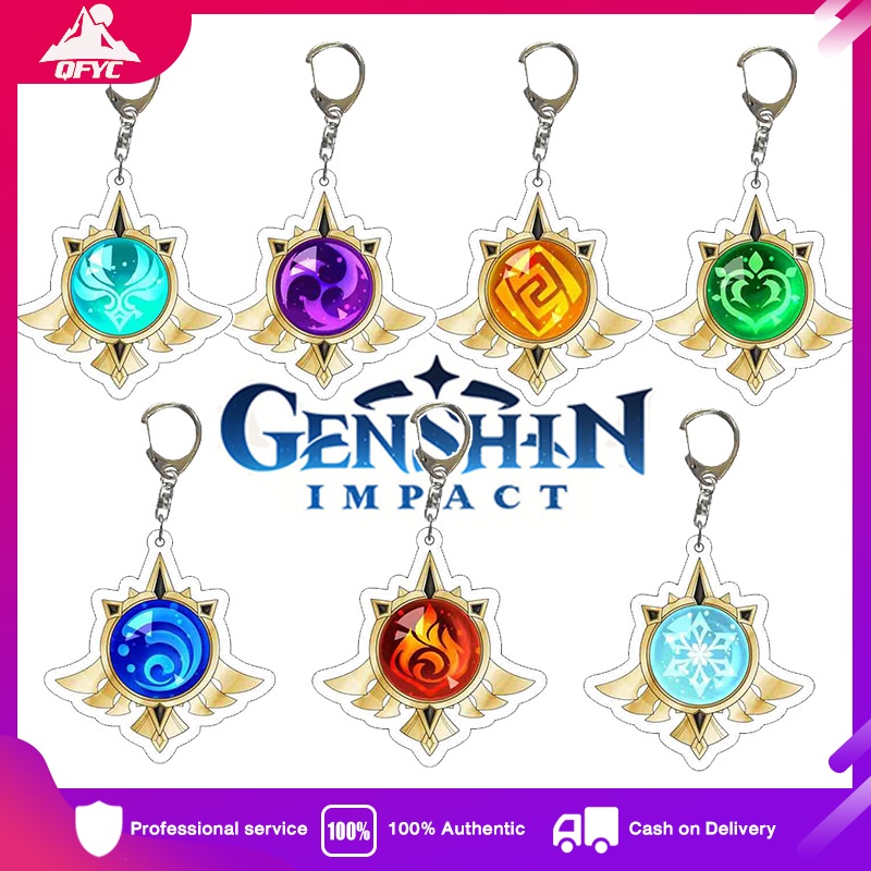 Móc khóa acrylic mặt hình Thiên Nhãn nguyên tố game Genshin Impact làm phụ kiện trang sức cosplay