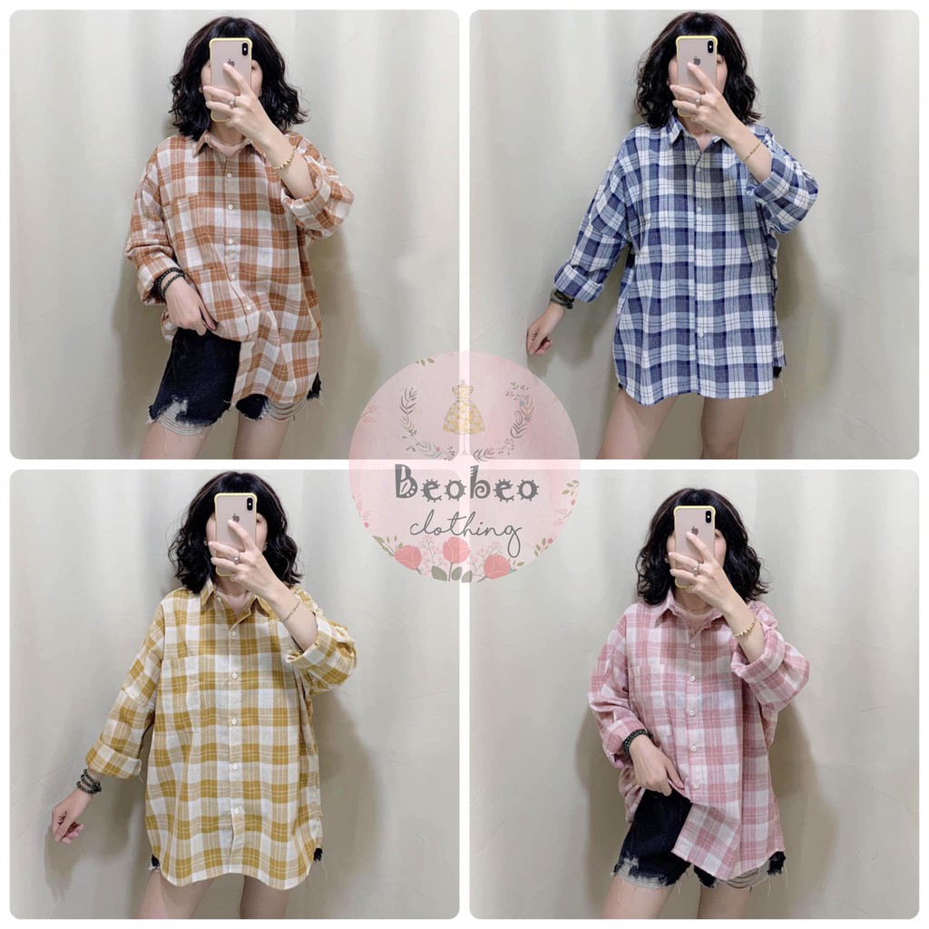 Áo sơ mi oversize sọc caro 4 màu ulzzang