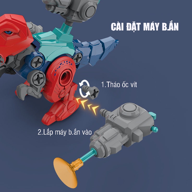 Đồ chơi 5 khủng long lắp ráp robot biến hình, kèm tô vít tháo lắp, khủng long bắn tên có hộp đựng cao cấp cho bé