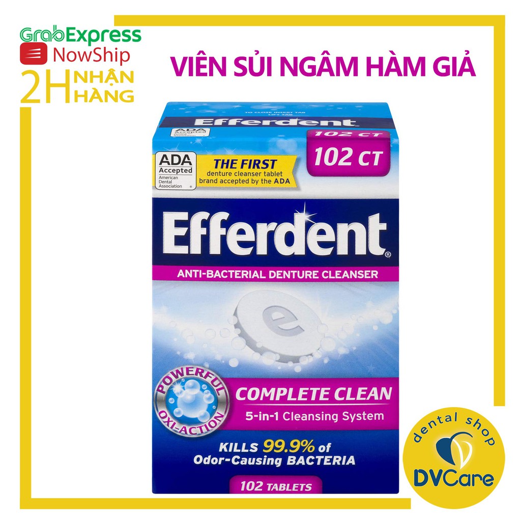 Set 30 viên sủi ngâm răng hàm giả, ngâm làm sạch hàm giả khay chỉnh nha khí cụ duy trì EFFERDENT Complete Clean 5in1 USA