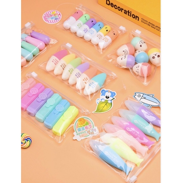 SET HỘP TÚI 6 BÚT DẠ QUANG HIGHLIGHT CUTE