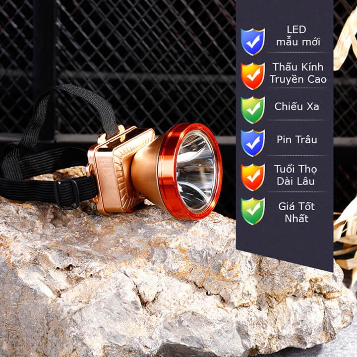 Đèn pin đội đầu siêu 1 bóng siêu sáng chiếu xa 500m, đèn đeo đầu công suất 100W, pin trâu 3600mAh, chống nước IPX6